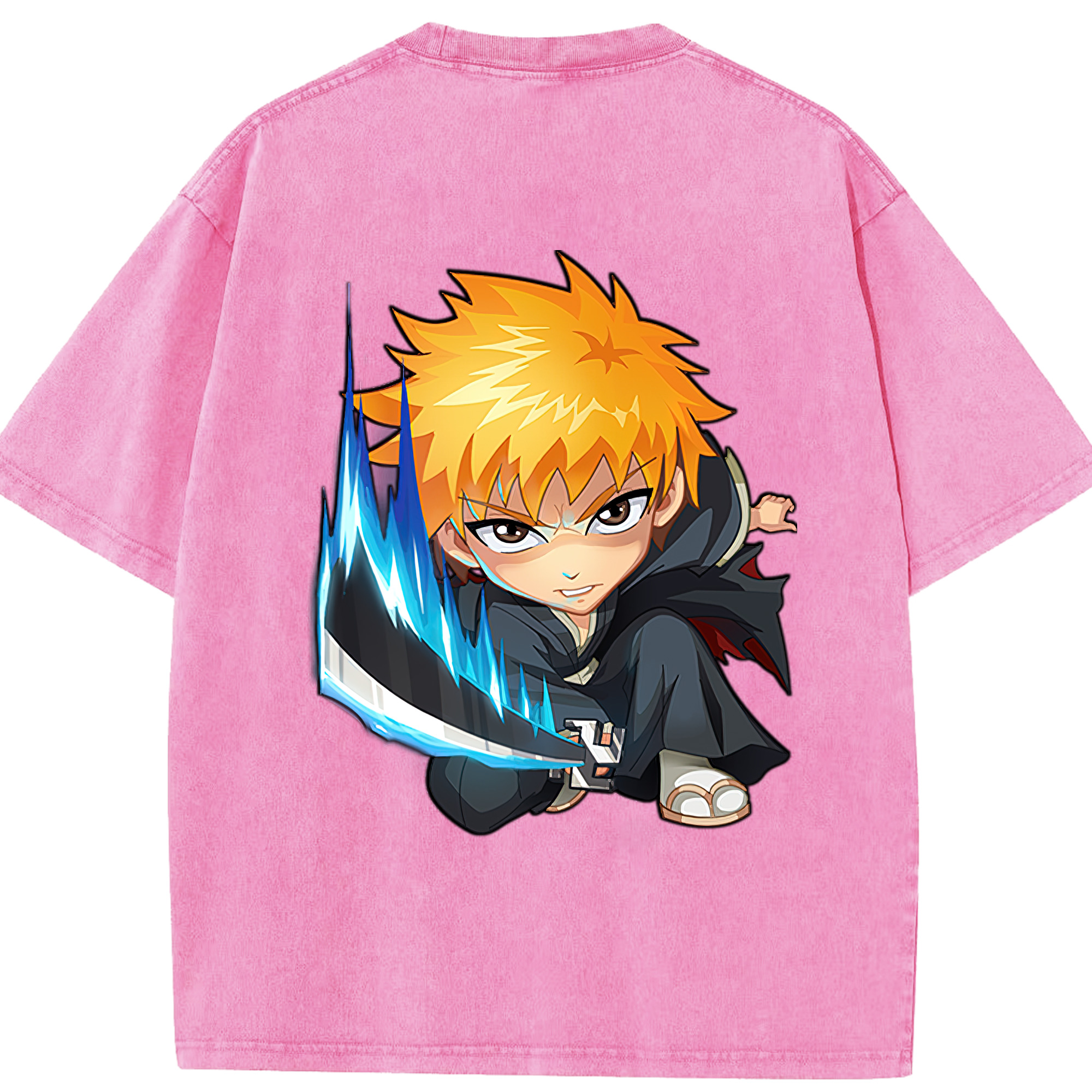 （画像用） ブリーチ 黒崎一護（くろさき いちご）BLEACH Kurosaki Ichigo 綿100% ヴィンテージ風 半袖Tシャツ（背面プリント）